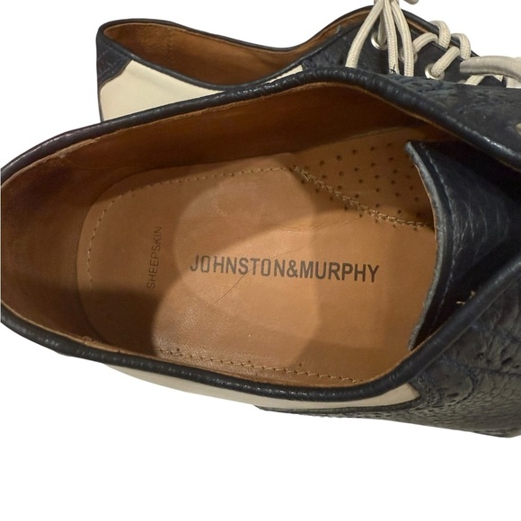 Johnston & Murphy Size 9M TwoTone Blue Cream Sheepskin Shoes Made in Brazil - Picture 4 of 10